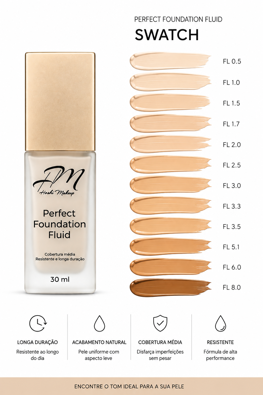 KIT 3 UNIDADES - Base Perfect Foundation Fluid FL2.5 30ml - Hoshi Makeup