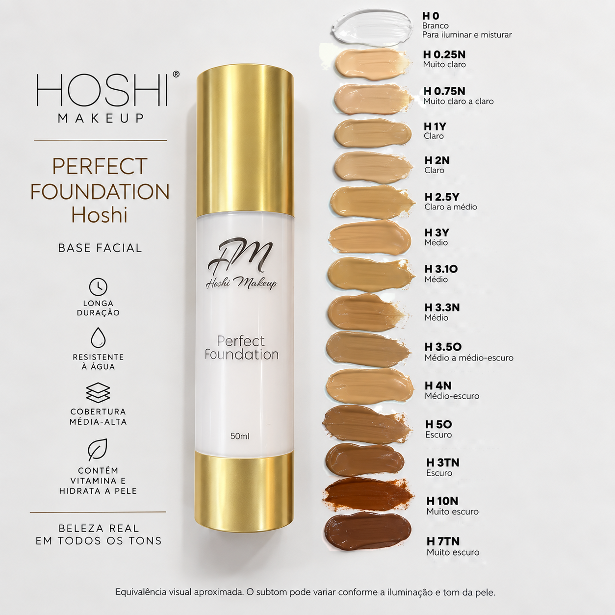 KIT 3 UNIDADES - Base Facial Perfect Foudantion H3.1O 50ml - Hoshi Makeup